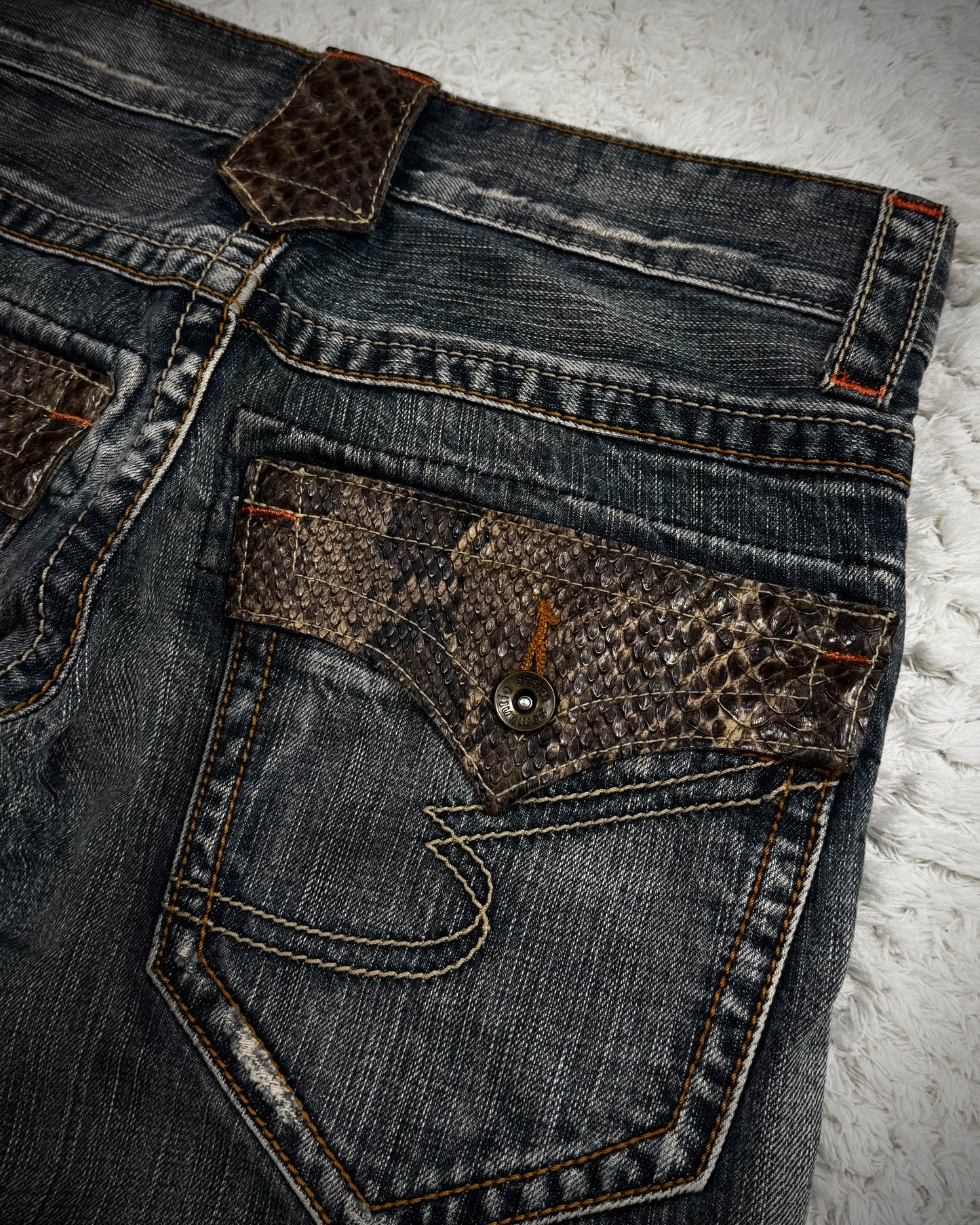 Semantic Design Python Detailed Spiral Flared Jeans