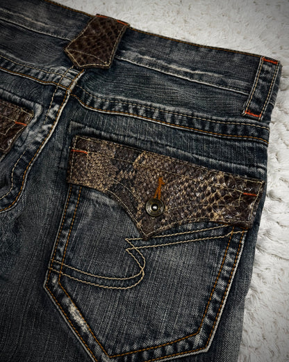 Semantic Design Python Detailed Spiral Flared Jeans