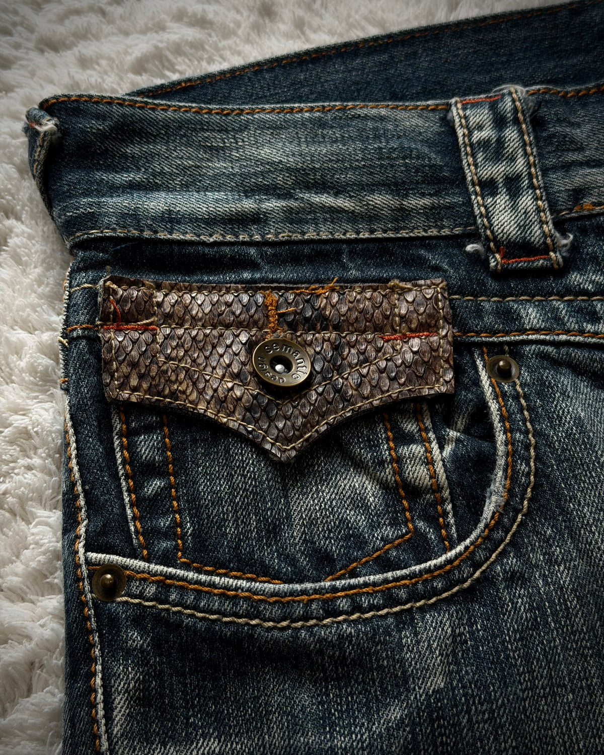 Semantic Design Python Detailed Spiral Flared Jeans