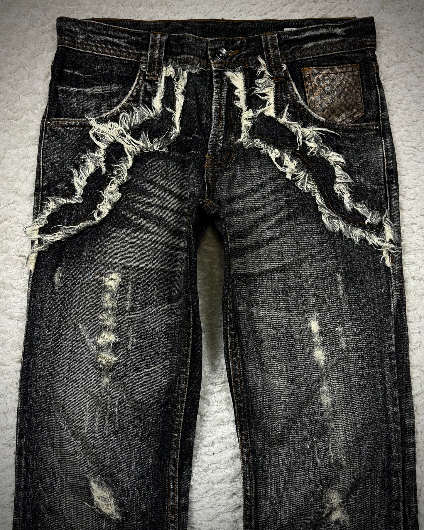 Semantic Design Python Detailed Luster Clawmarks Coated Bootcut Jeans