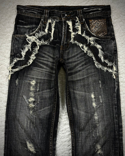 Semantic Design Python Detailed Luster Clawmarks Coated Bootcut Jeans