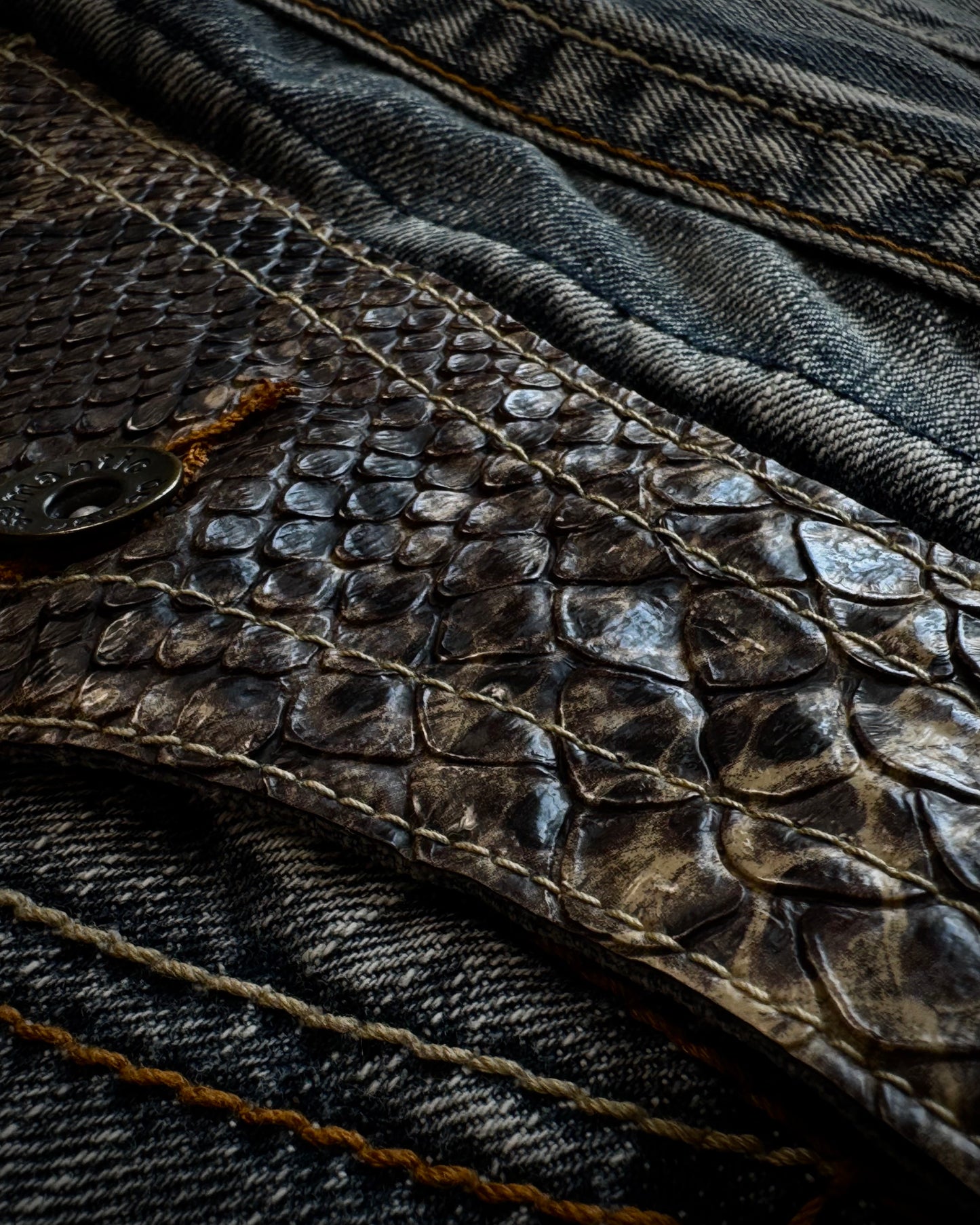Semantic Design Python Detailed Spiral Flared Jeans