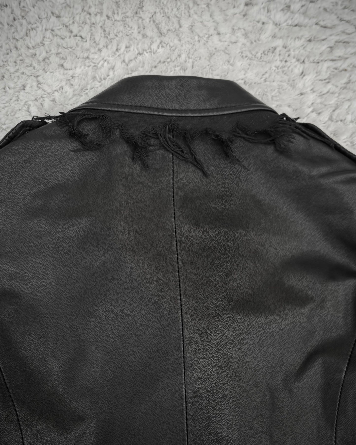 Bossy Raggae Raw Asymmetrical Cut Frayed Leather Jacket