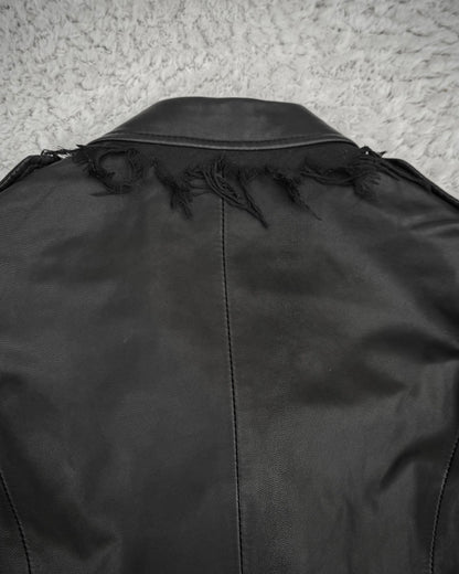 Bossy Raggae Raw Asymmetrical Cut Frayed Leather Jacket