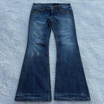 Sweet Camel Pierced Distressed Flared Jeans