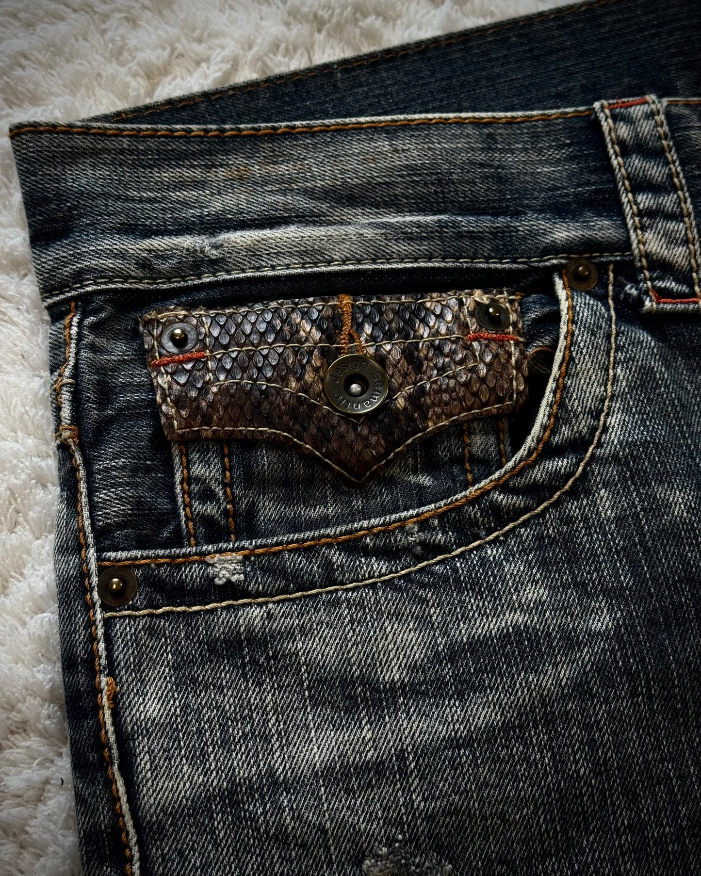 Semantic Design Python Detailed Spiral Flared Jeans