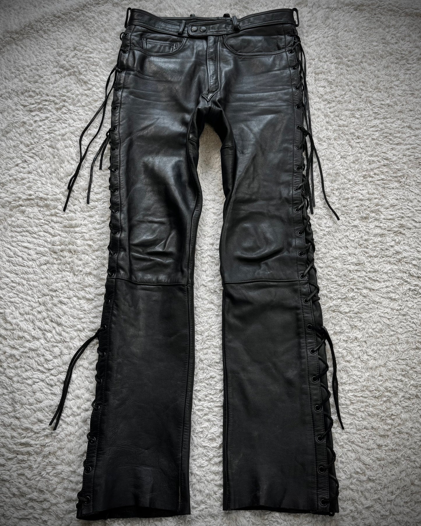 Polo Leather Lace Up Biker Pants