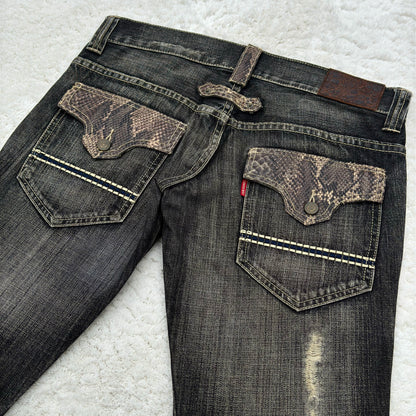 Tornado Mart Python Detailed Flared Jeans