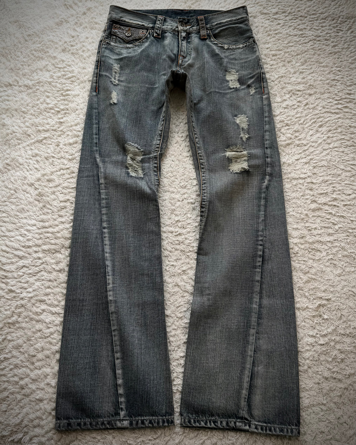 Semantic Design Python Detailed Spiral Flared Jeans