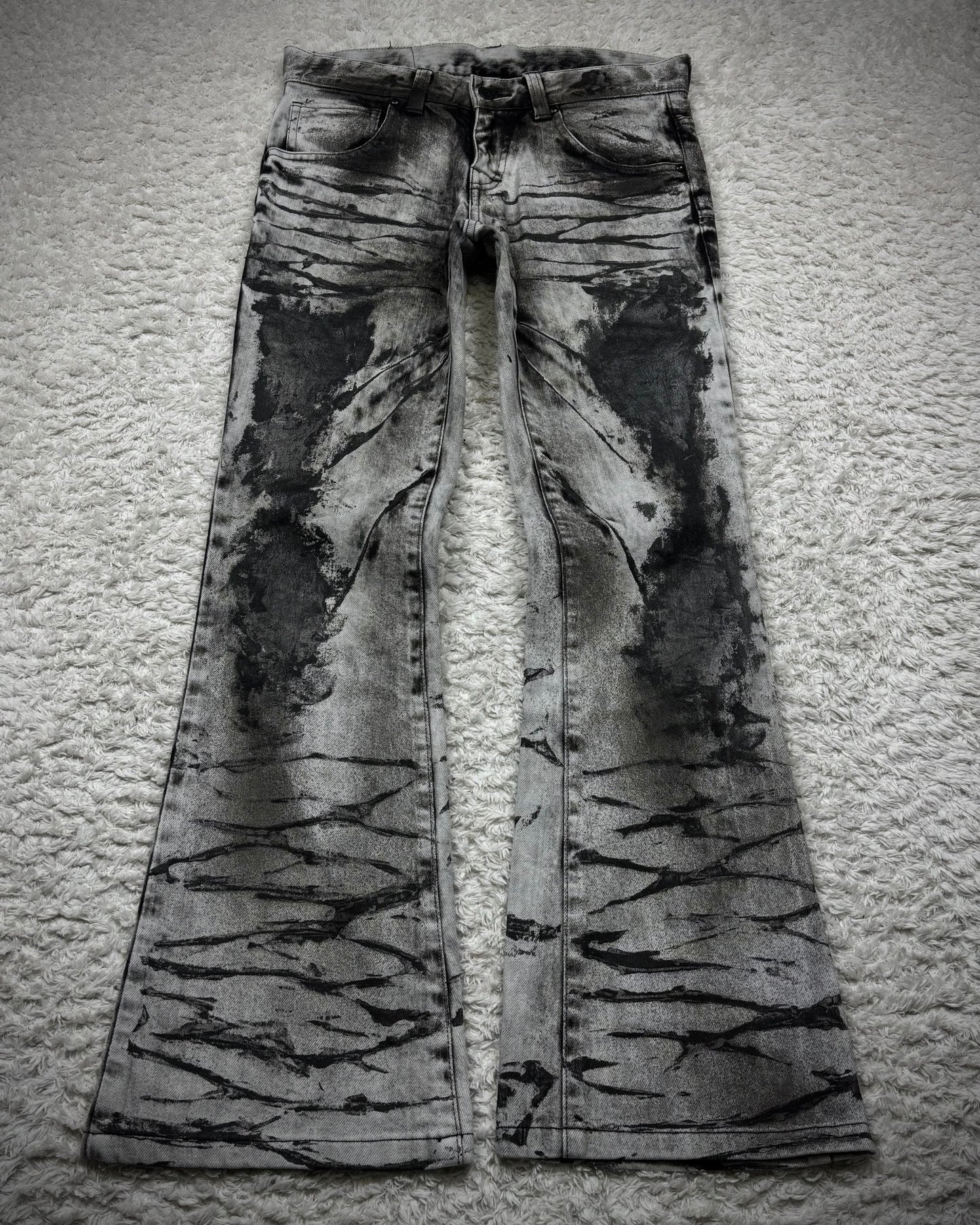 Tornado Mart Ash Clawmarks Coated Flared Jeans