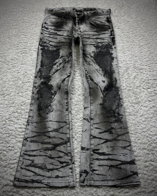 Tornado Mart Ash Clawmarks Coated Flared Jeans