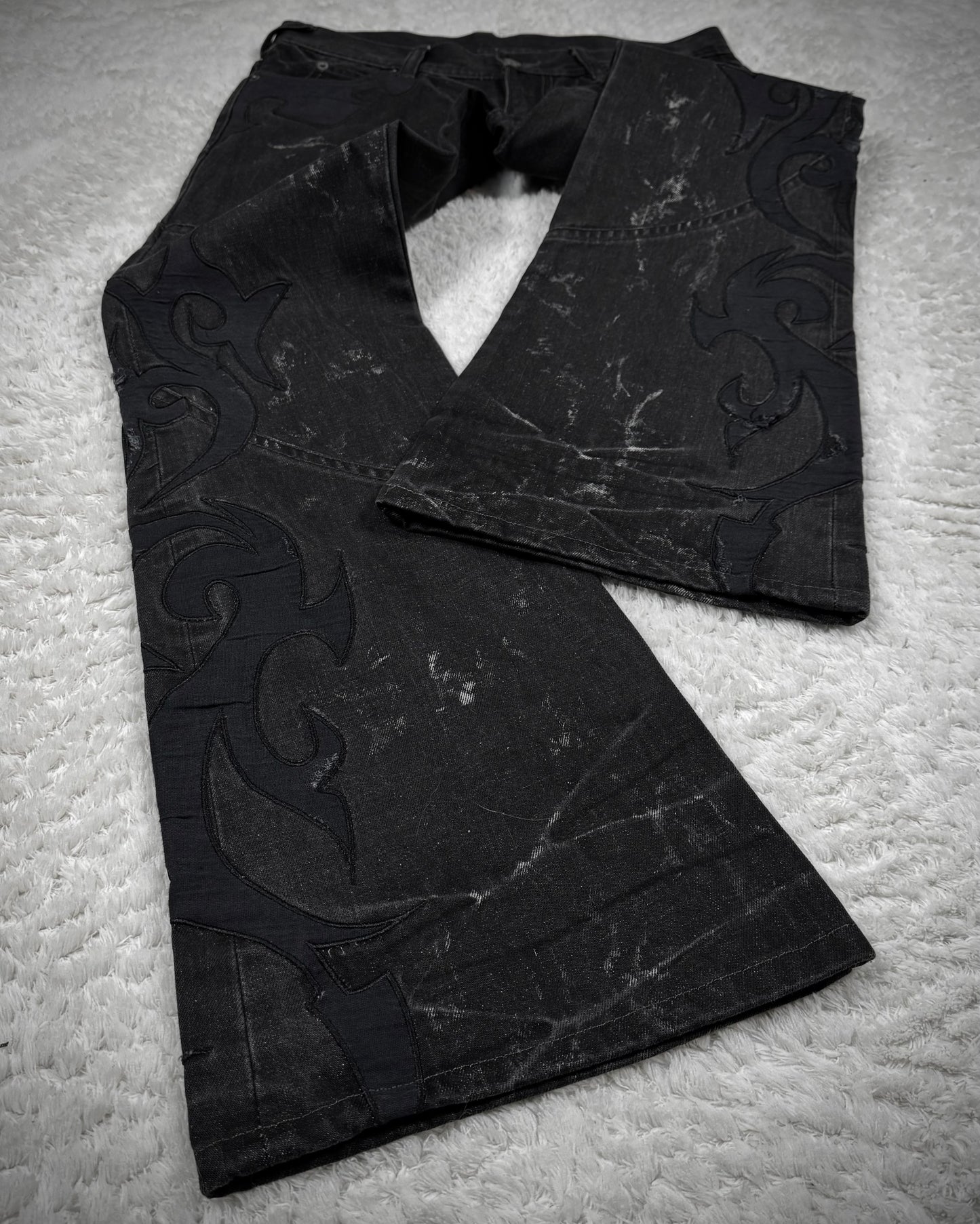 Tornado Mart Tribal Patched Flared Jeans