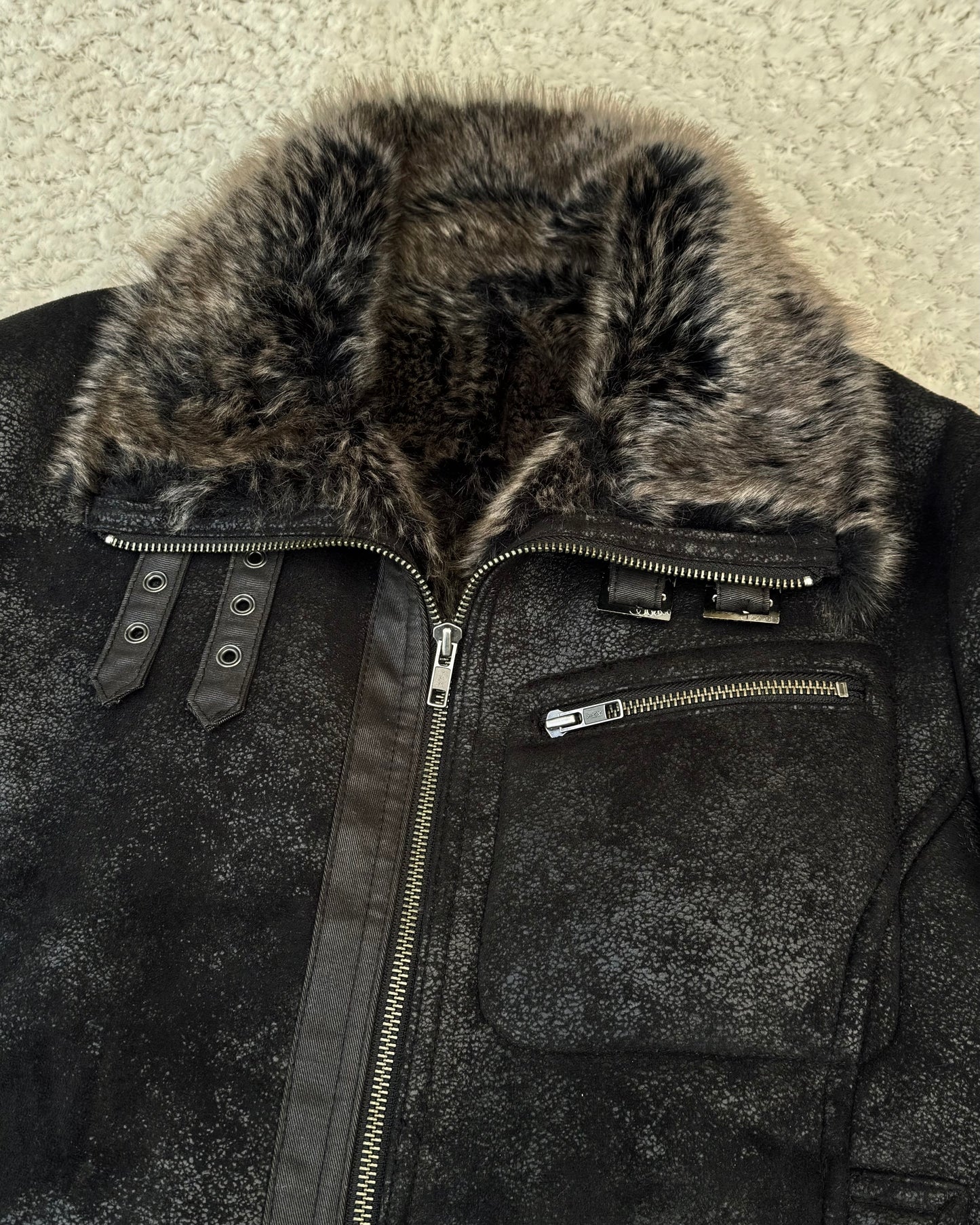 Difference Rupert Cracked Wax Fur Jacket