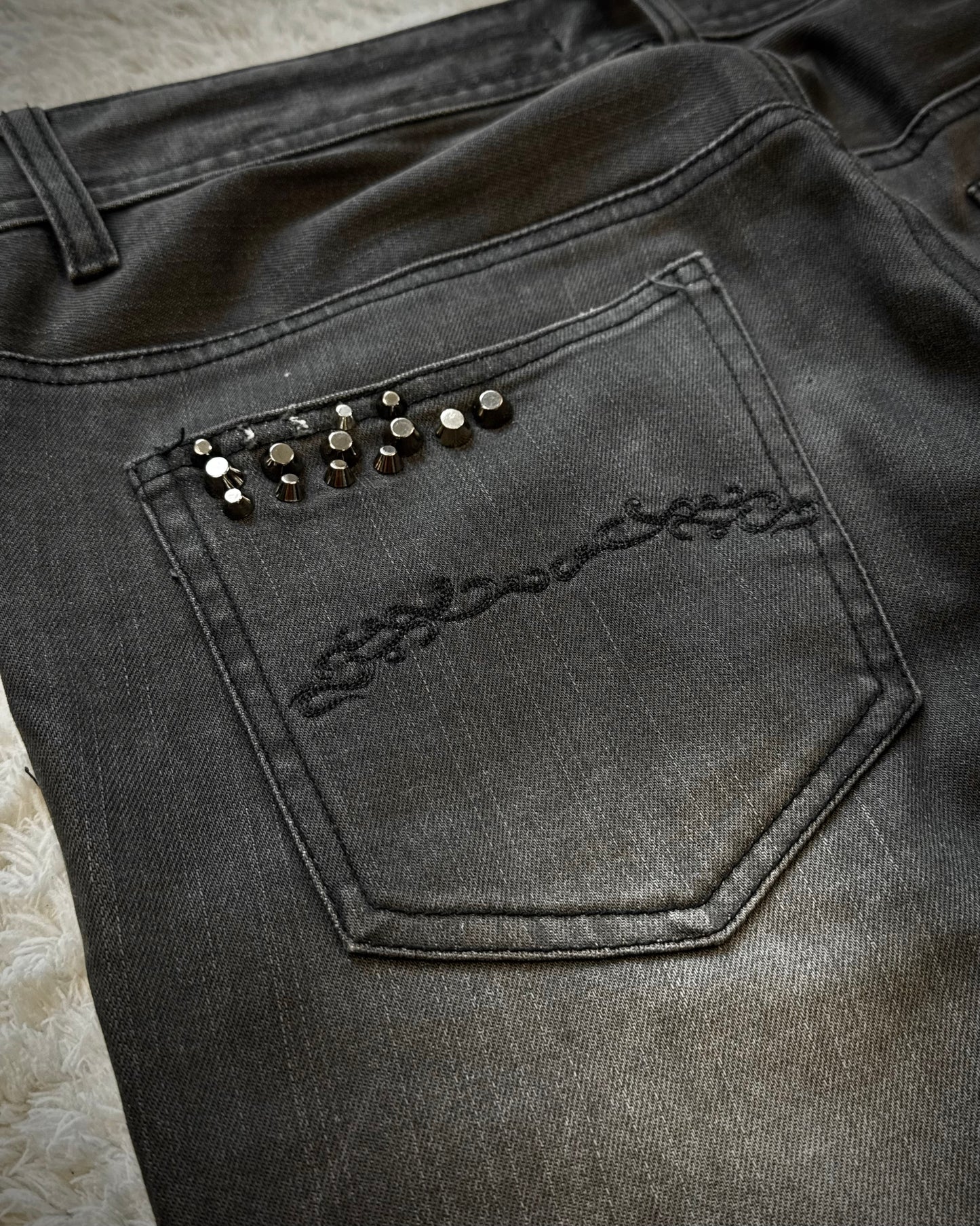 Midas Lace Up Studded Distressing Flared Jeans