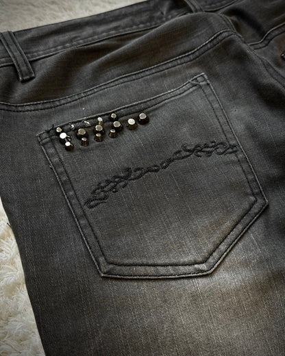 Midas Lace Up Studded Distressing Flared Jeans