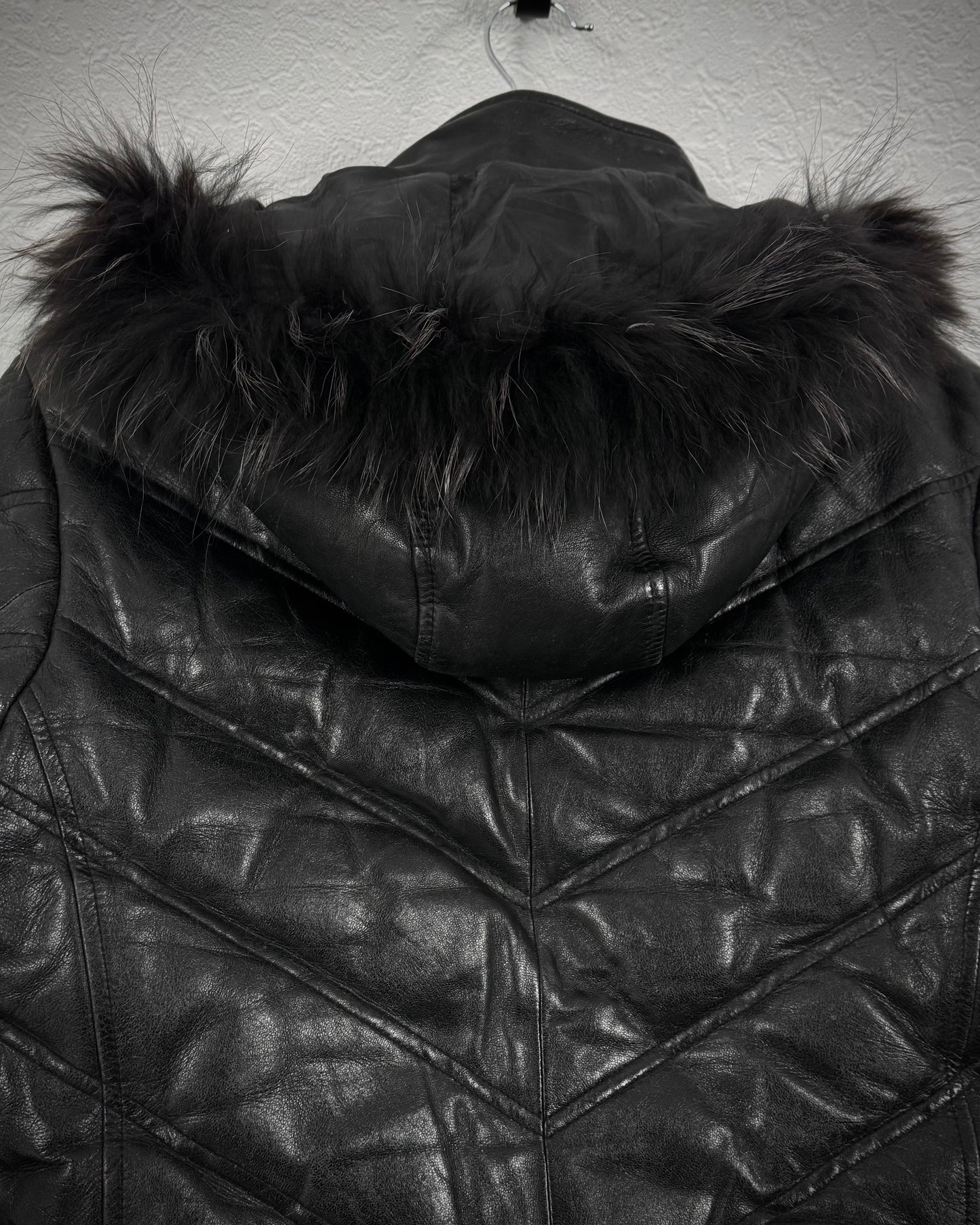 Jack Rose Fur Hooded Leather Puffer Jacket