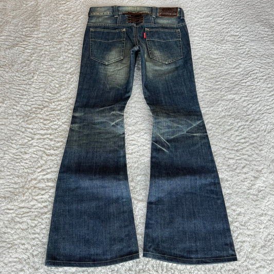 Tornado Mart Mud Washed Backwaist Lace Up Flared Jeans