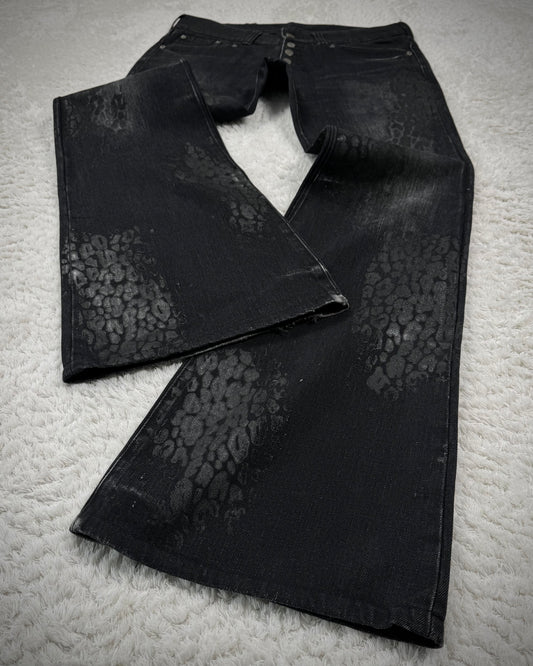 Tornado Mart Leopard Waxed Flared Jeans