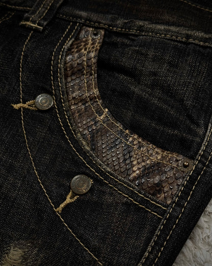 Tornado Mart Python Detailed Spiral Flared Jeans