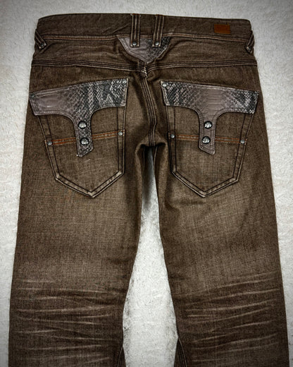 Nicole Club Mud Washed Python Detailed Spiral Bootcut Jeans