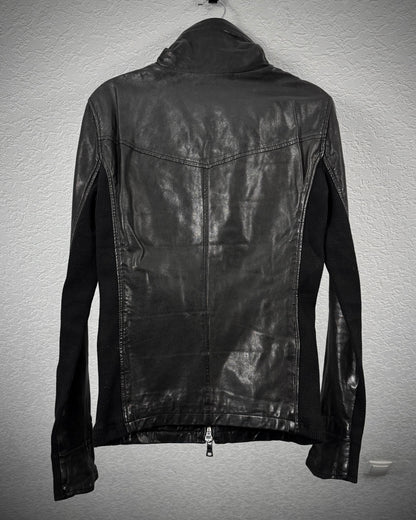 Buffalo Bobs Rib Knit High Neck Leather Jacket