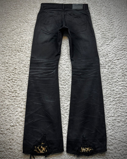 CavariA Leopard Repaired Clawmarks Bootcut Denim