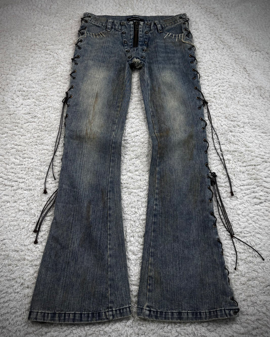 The Space Between Us Mud Washed Lace Up Flared Jeans