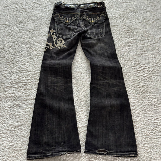 Tornado Mart Tribal Embroidery Flared Jeans