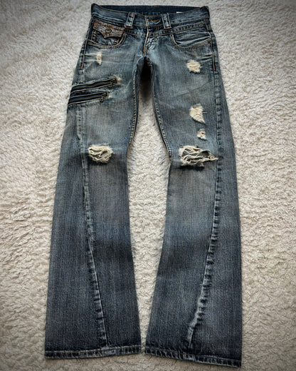 Semantic Design Python Pocket Detailed Spiral Flared Jeans