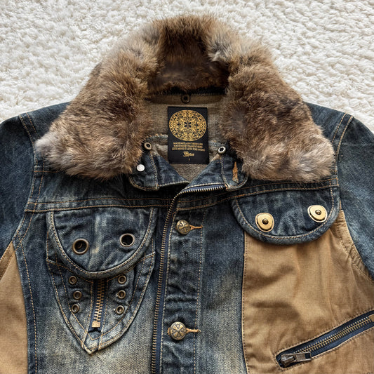 Midas Rabbit Fur Collar Denim Jacket
