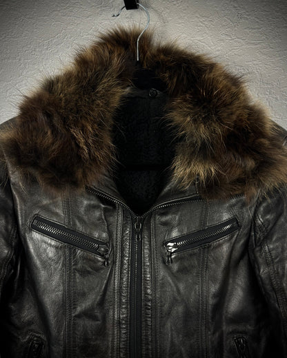 Shellac Fur Collar Leather Jacket