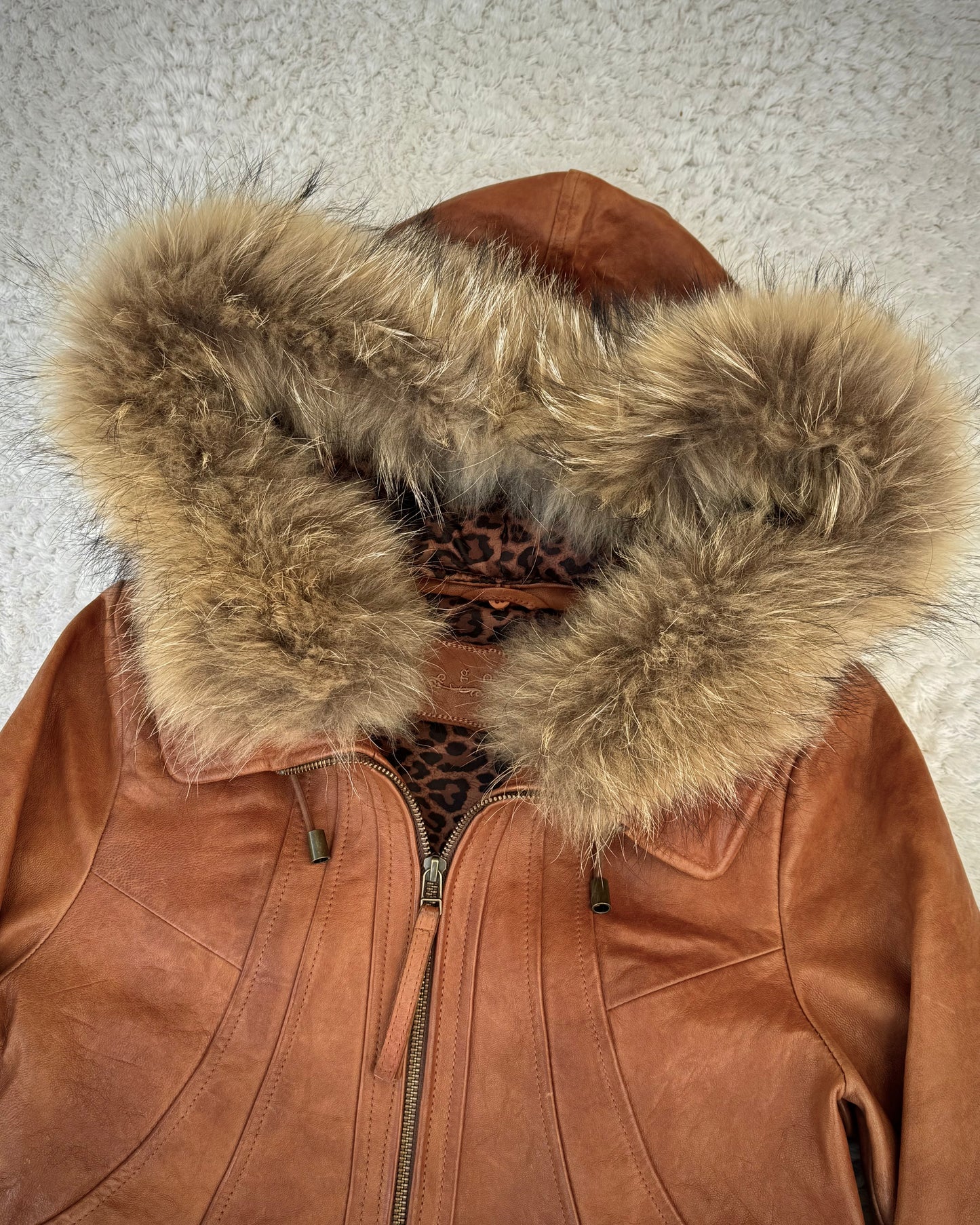 G.O.A Raccoon Fur Vintage Leather Jacket