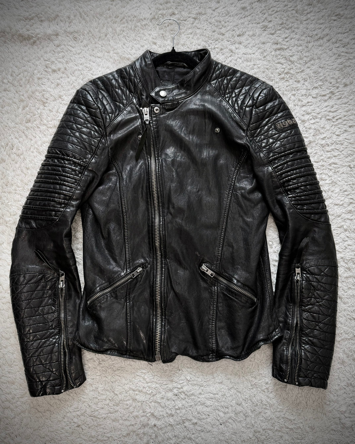 Tigha Ribbed Leather Biker Jacket