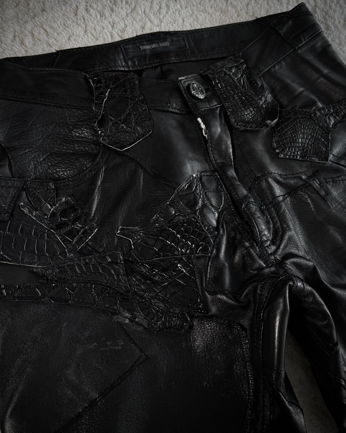 Yasuyuki Ishii Crocodile Leather Patchwork Flared Pants