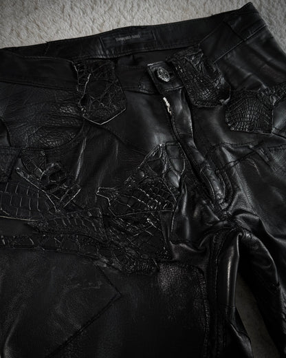 Yasuyuki Ishii Crocodile Leather Patchwork Flared Pants
