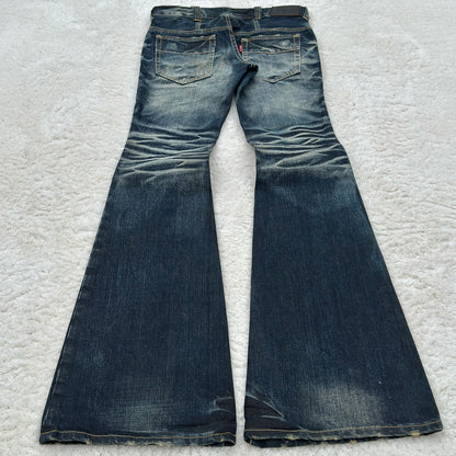 Tornado Mart Whisker Wash Bell Bottom Flared Jeans