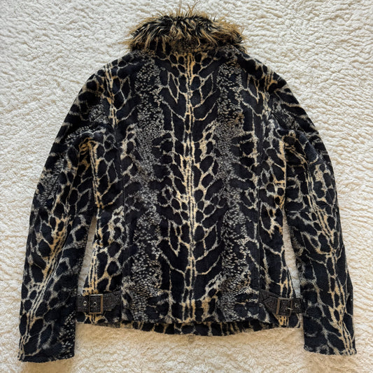 Tornado Mart Micro-Velvet Leopard Fur Collar Jacket