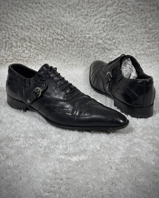 Cesare Paciotti Belted Crocodile Textured Dress Boots