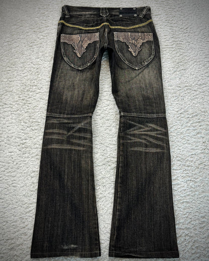 Semantic Design Python Detailed Sword Knee Bootcut Jeans