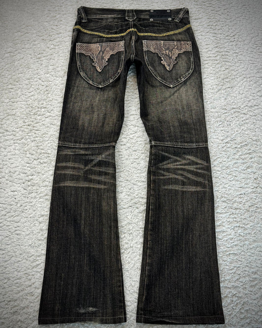 Semantic Design Python Detailed Sword Knee Bootcut Jeans