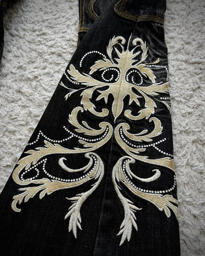 Tornado Mart Tribal Tattoo Embroidery Flared Jeans