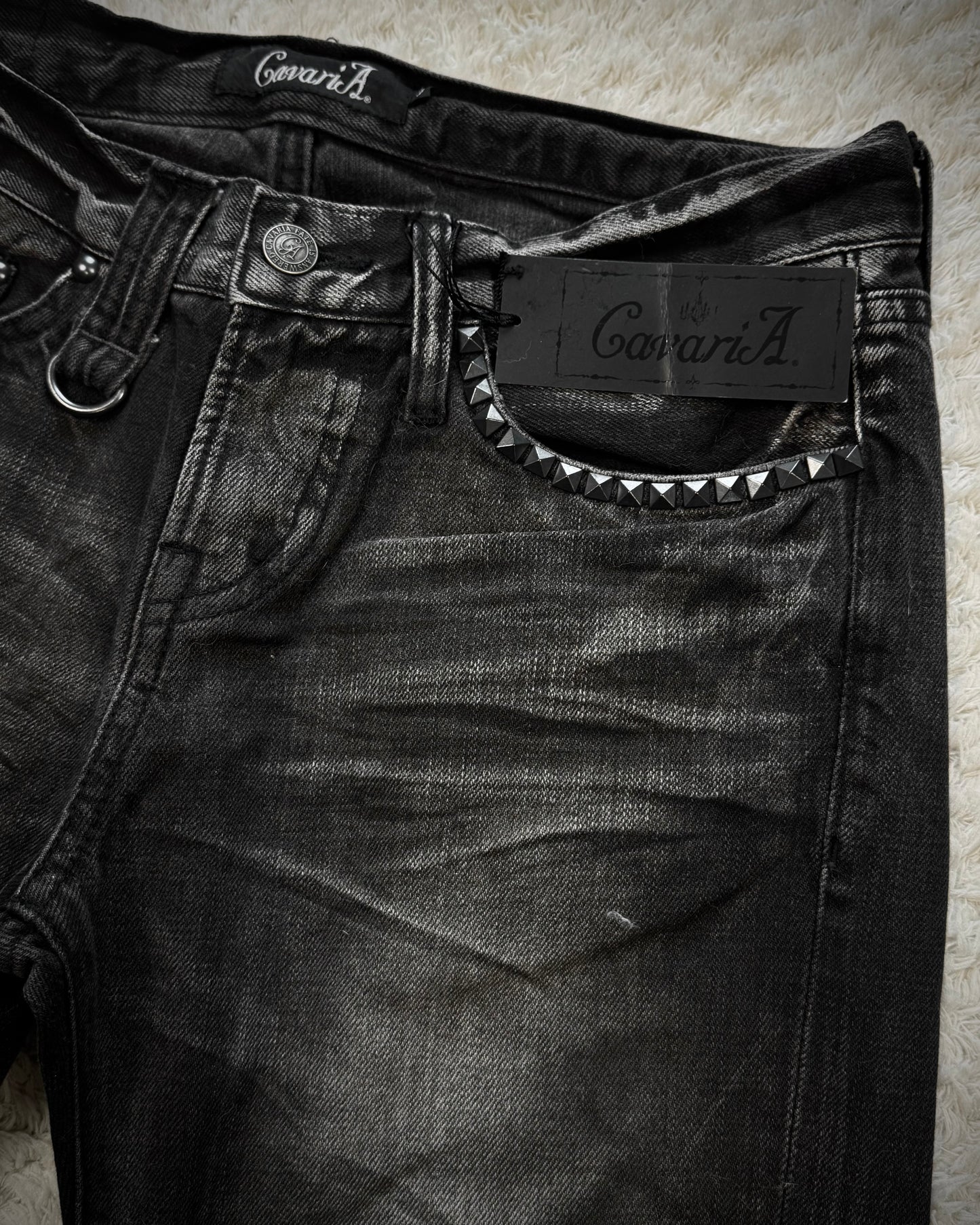 CavariA J-Cut Whisker Washed Bootcut Denim