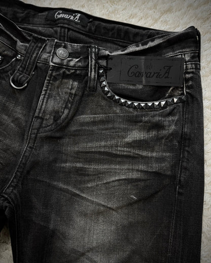 CavariA J-Cut Whisker Washed Bootcut Denim