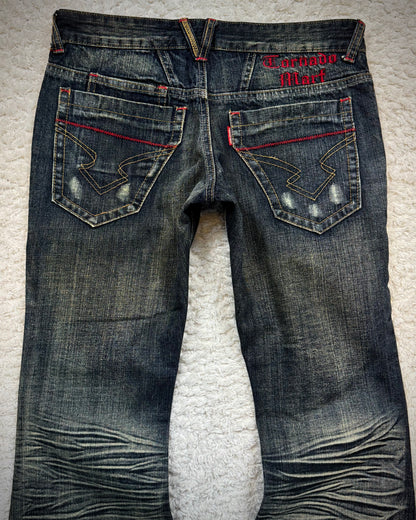 Tornado Mart Mud Washed Vintage Zippered Flared Jeans