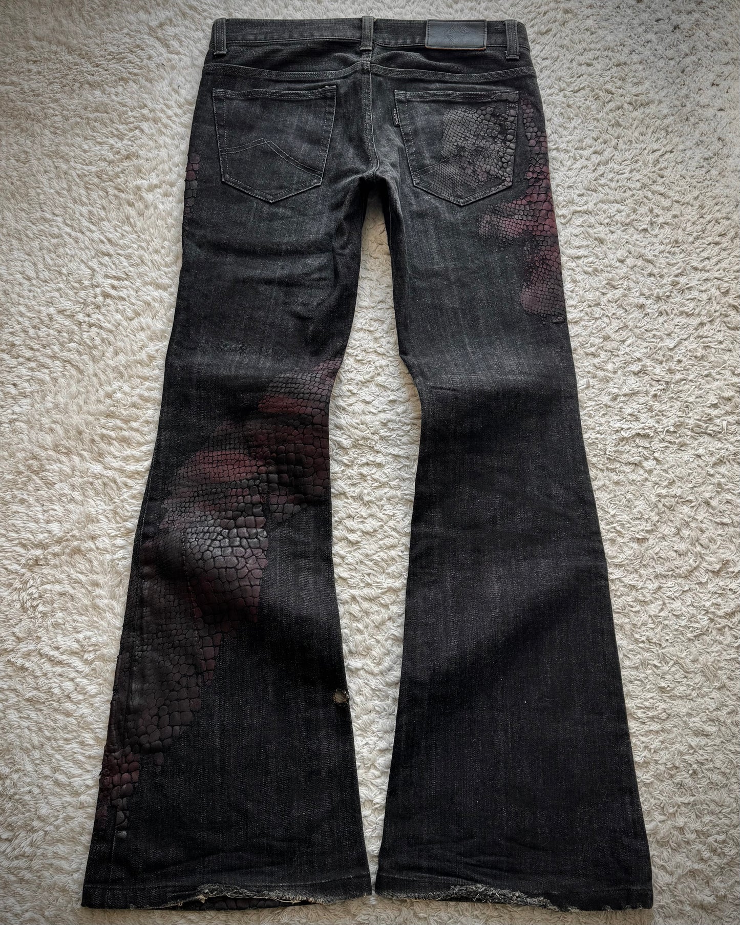 Tornado Mart 3D Python Coated Flared Jeans
