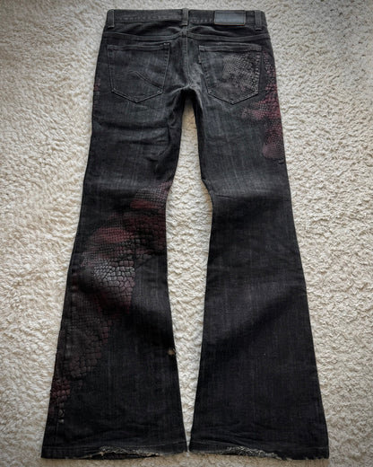 Tornado Mart 3D Python Coated Flared Jeans