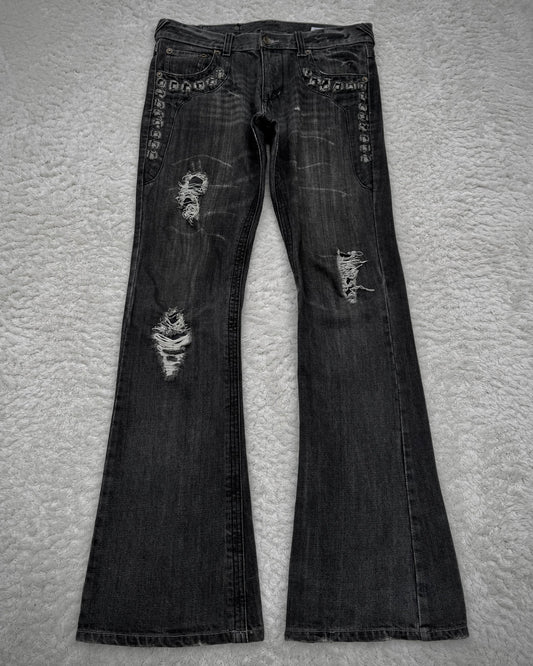 Semantic Design Studded Distressing Flared Jeans