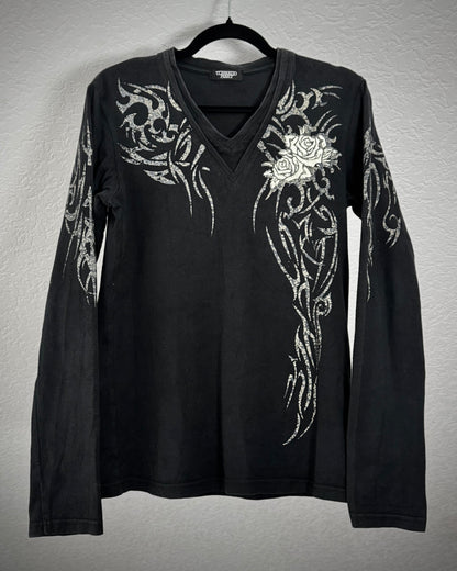 Tornado Mart Tribal Pattern Rose Embroidery Longsleeve