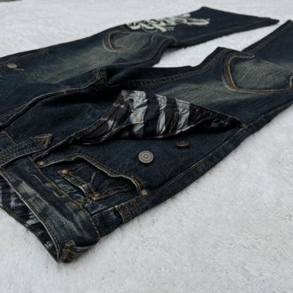 Tornado Mart Tribal Tattoo Embroidery Flared Jeans