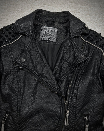 Affliction Spike Studded Metal Badge Leather Jacket